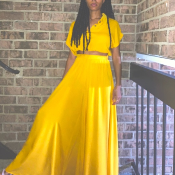 Yellow Wide Leg Pant Set with Crop Top - Picture 9 of 13